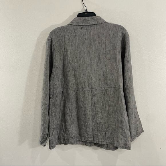 Flax Linen Jacket Gray Button Front Boxy Lagenlook Oversized Artisanal Small - Picture 11 of 13